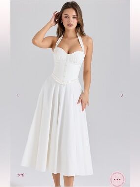HOUSE OF CB Georgie White Stretch Cotton Halter Neck Midi Dress NWOT